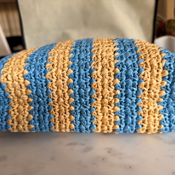 Prada small raffia striped tote bag in tan and blue - Picture 4 of 8